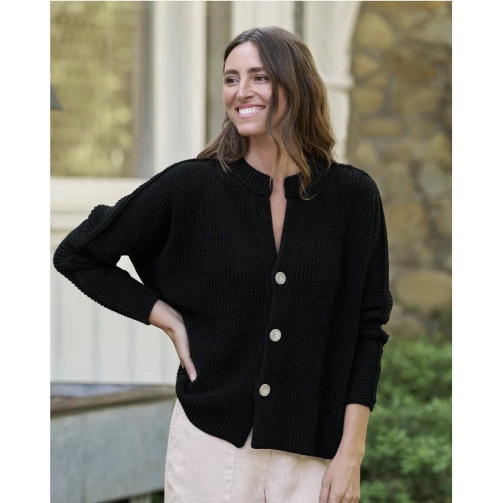Frank & Eileen Size Small Montecito Cardigan Sweater Black Italian Cotton Knit